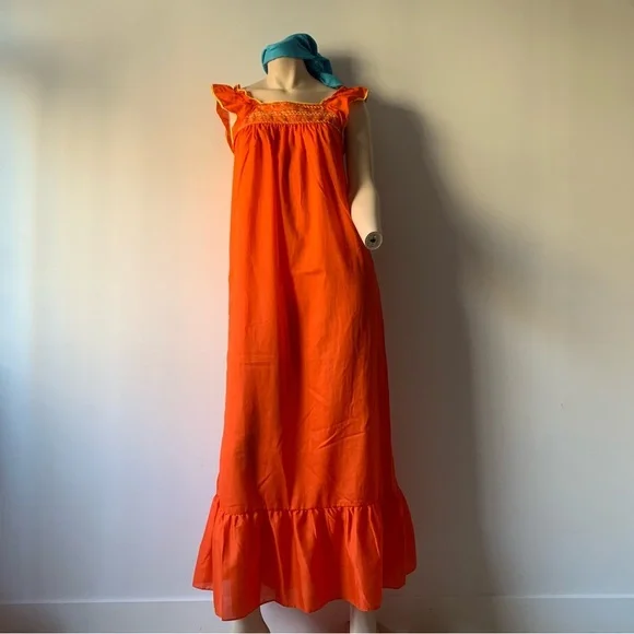 Orange Embroidered Women's Nightgown - Picture 2 of 10